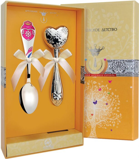 Набор серебряный для малышей КД "Сердце с цветами" 2 предмета Набор серебряный для малышей КД "Сердце с цветами" 2 предмета