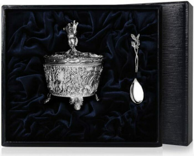 Серебряная солонка "Охотничья-Медведь" с чернением Серебряная солонка "Охотничья-Медведь" с чернением