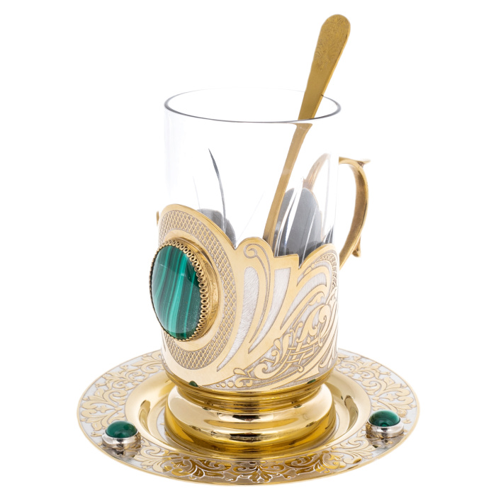 Подстаканник "Украшенный" с малахитом, Златоуст - артикул: 301134 | Мосподарок 