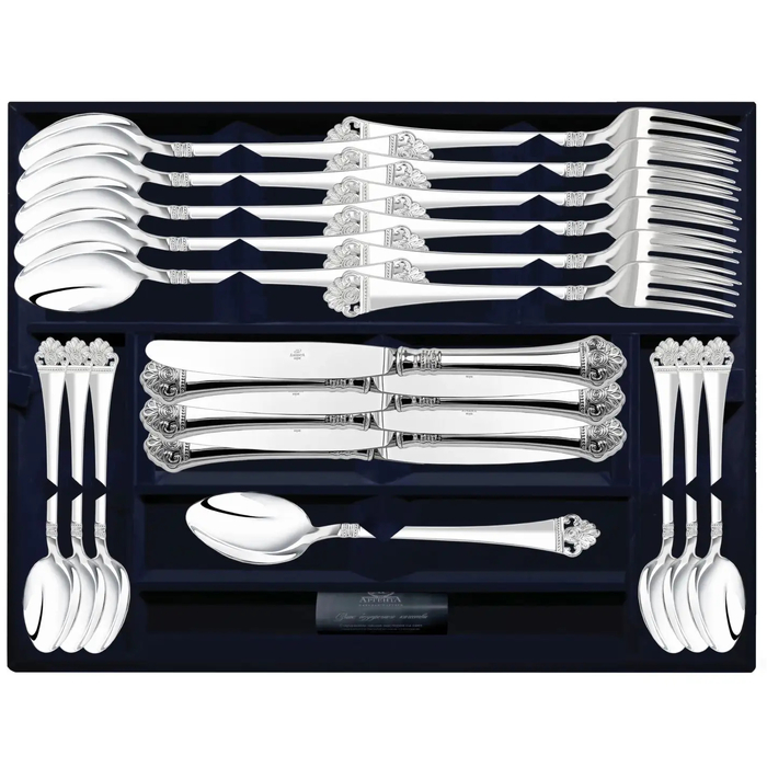 Серебряный набор столовый "Афина" 24 предмета: вилка, ложка, нож, чайная ложка - артикул: AK01788 | Мосподарок 