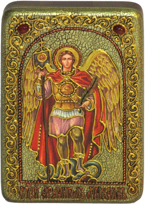 Настольная икона "Архангел Михаил" на мореном дубе