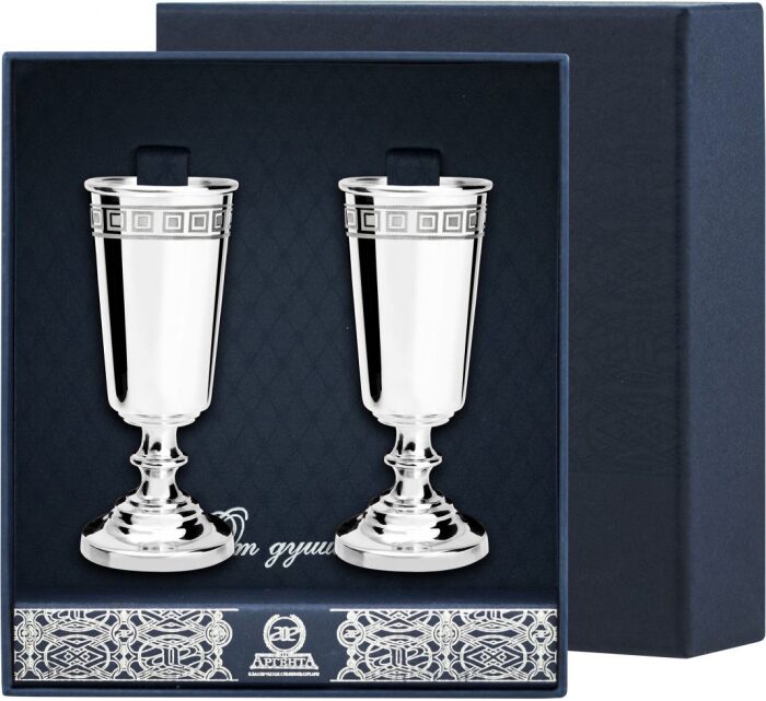 Набор рюмок для водки из серебра "Джентльмен" с рисунком "Квадрат" на 2 персоны - артикул: AK01531 | Мосподарок 