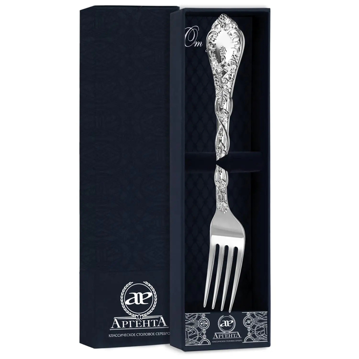 Серебряная вилка столовая "Виноградная лоза" на 1 персону, футляр - артикул: AK01782 | Мосподарок 