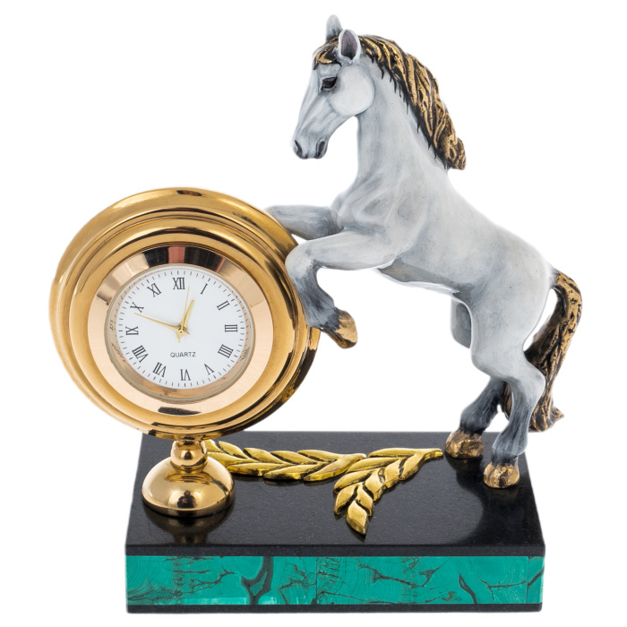 Часы "Лошадь" на подставке из малахита, Златоуст - артикул: 301600 | Мосподарок 