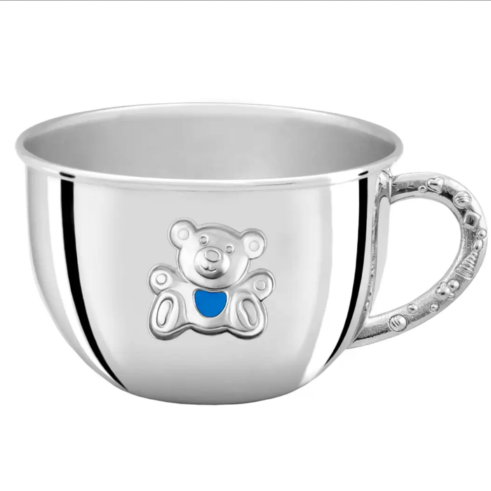 Посеребренная бульонница детская "Мишка" с голубой с эмалью, на 1 персону - артикул: AK01729 | Мосподарок 