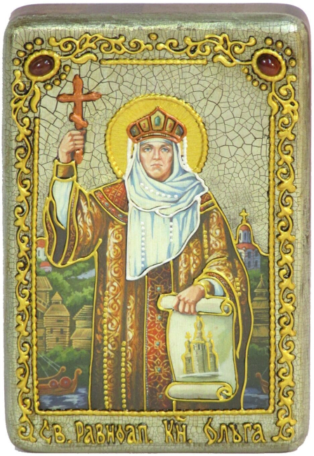 Настольная икона "Святая Равноапостольная княгиня Ольга" на мореном дубе