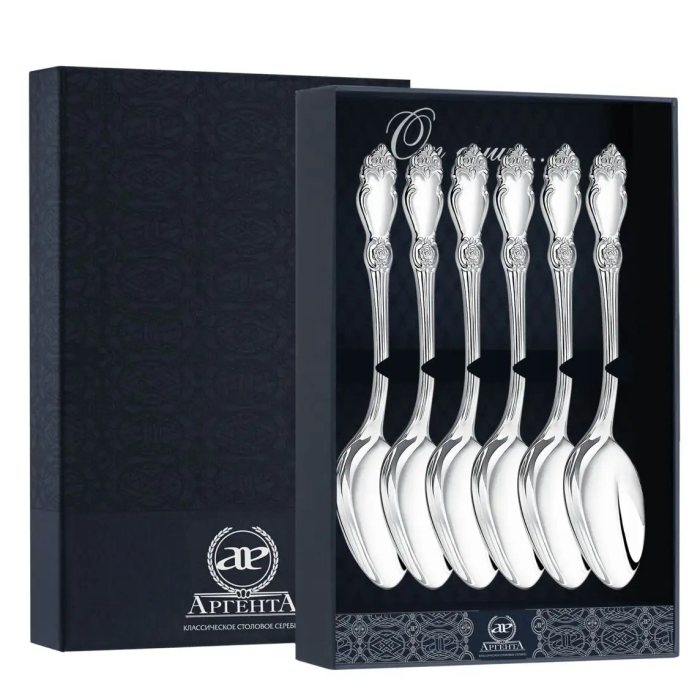 Набор чайных ложек из серебра "Серебряная роза" на 6 персон - артикул: AK01355 | Мосподарок 