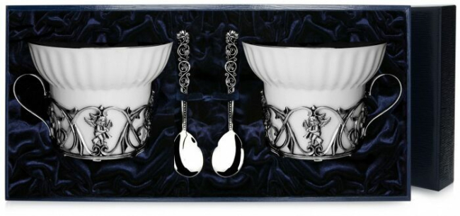 Набор чайных чашек из серебра "Ангел": ложка, чашка Набор чайных чашек из серебра "Ангел": ложка, чашка