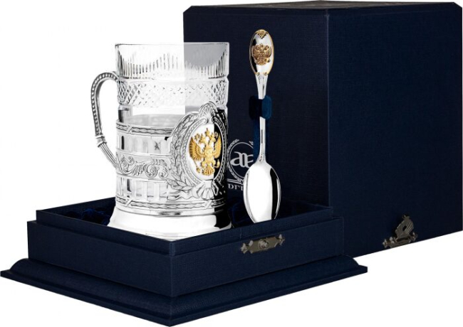 Подстаканник из серебра "Герб России" с позолотой Подстаканник из серебра "Герб России" с позолотой