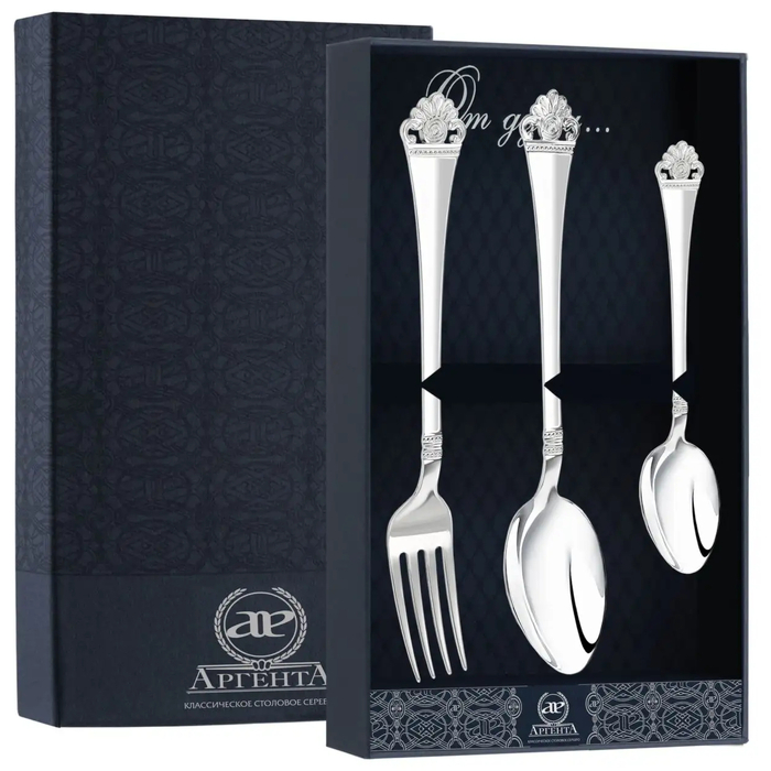 Серебряный набор столовый "Афина" 3 предмета: вилка, ложка, чайная ложка, на 1 персону - артикул: AK01792 | Мосподарок 