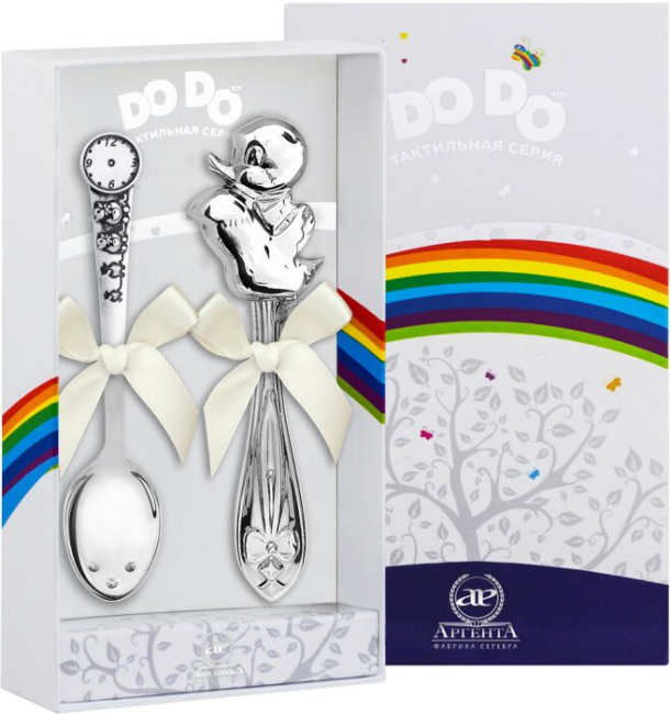 Набор серебряный для малышей DODO "Утята": ложка и погремушка, на 1 персону Набор серебряный для малышей DODO "Утята": ложка и погремушка, на 1 персону
