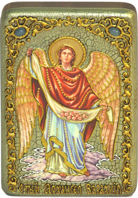 Настольная икона "Архангел Варахиил" на мореном дубе