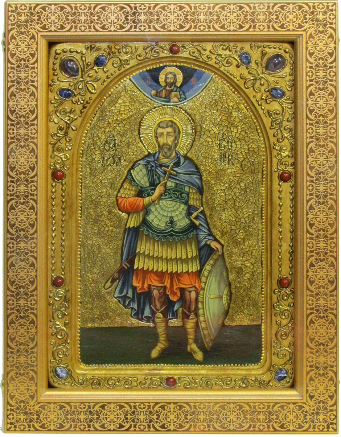 Живописная икона "Святой мученик Иоанн Воин" на кипарисе в березовом киоте - купить в Москве | Мосподарок 