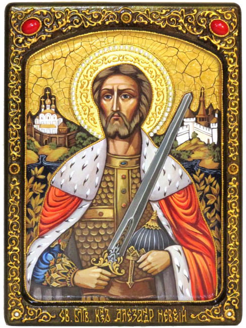 Живописная икона "Св. благоверный князь Александр Невский" на кипарисе