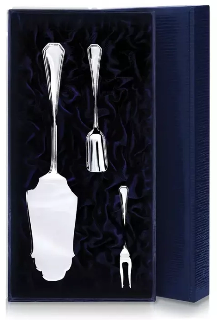 Серебряный чайный набор Элегант": вилка для лимона, лопатка для пирожного, совок для сахара Серебряный чайный набор Элегант": вилка для лимона, лопатка для пирожного, совок для сахара