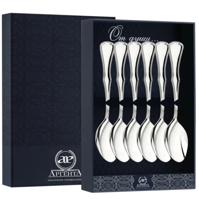 Набор кофейных ложек из серебра "№14" на 6 персон