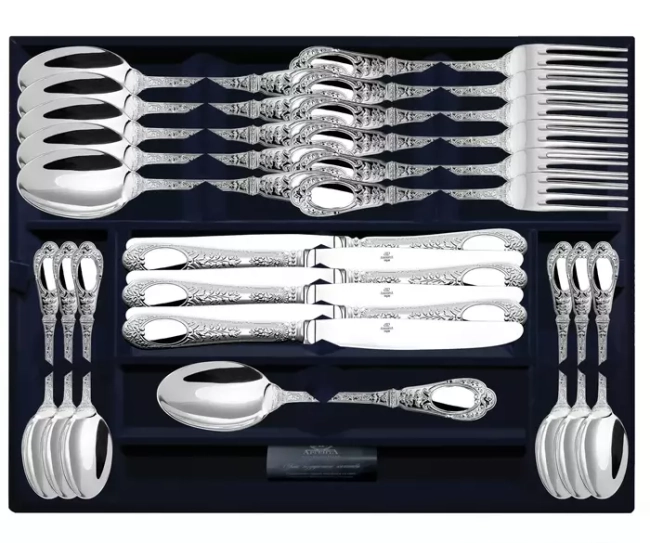 Серебряный столовый набор "Фамильный": вилка, ложка, нож, чайная ложка Серебряный столовый набор "Фамильный": вилка, ложка, нож, чайная ложка