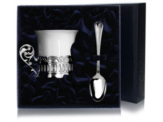 Кофейная чашка из серебра "Богема" с ложкой