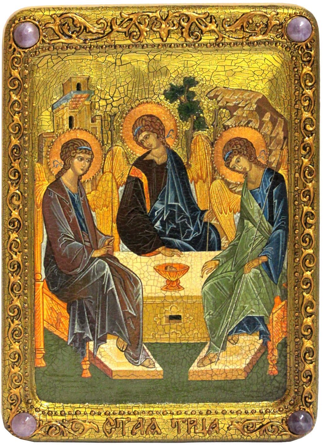 Живописная икона "Троица" на сакральном кипарисе - купить в Москве | Мосподарок 