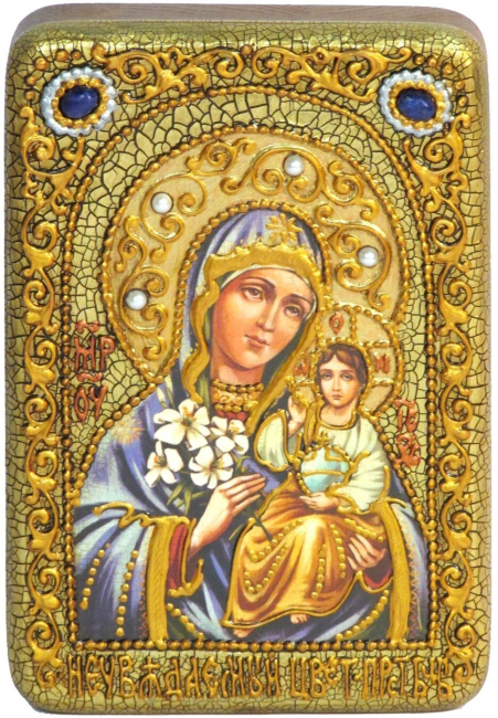 Настольная икона Божией Матери "Неувядаемый Цвет" на мореном дубе