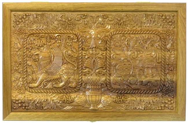 Резные дорожные нарды-шашки из массива чёрного дуба "Белокаменные-5"