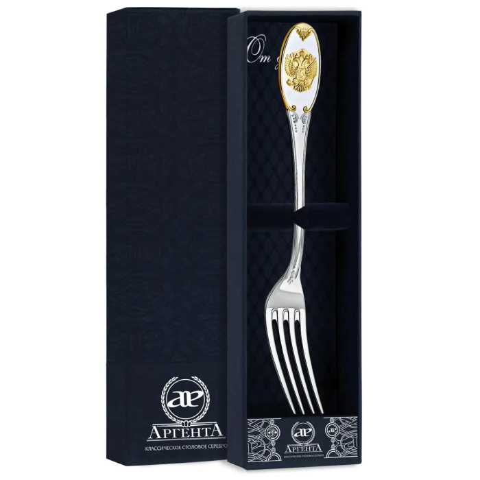 Серебряная столовая вилка "Единство" с позолотой - артикул: AK01644 | Мосподарок 