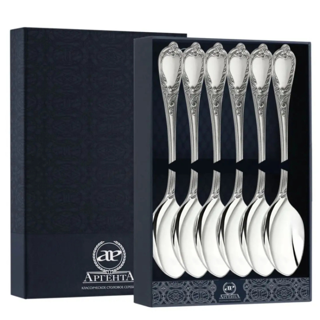 Набор чайных ложек из серебра "Сильвия" на 6 персон Набор чайных ложек из серебра "Сильвия" на 6 персон