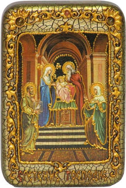 Настольная икона "Сретение Господа нашего Иисуса Христа" на мореном дубе