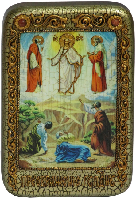 Настольная икона "Преображение Господне" на мореном дубе