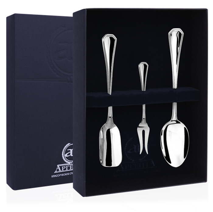 Серебряный чайный  набор "Элегант": вилка для лимона, Ложка чайная, совок для сахара - артикул: AK01680 | Мосподарок 