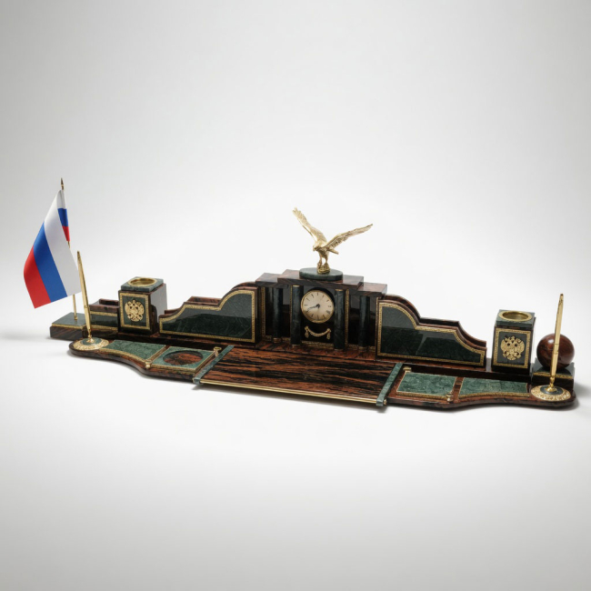 Настольный набор из обсидиана и мрамора "Орел"