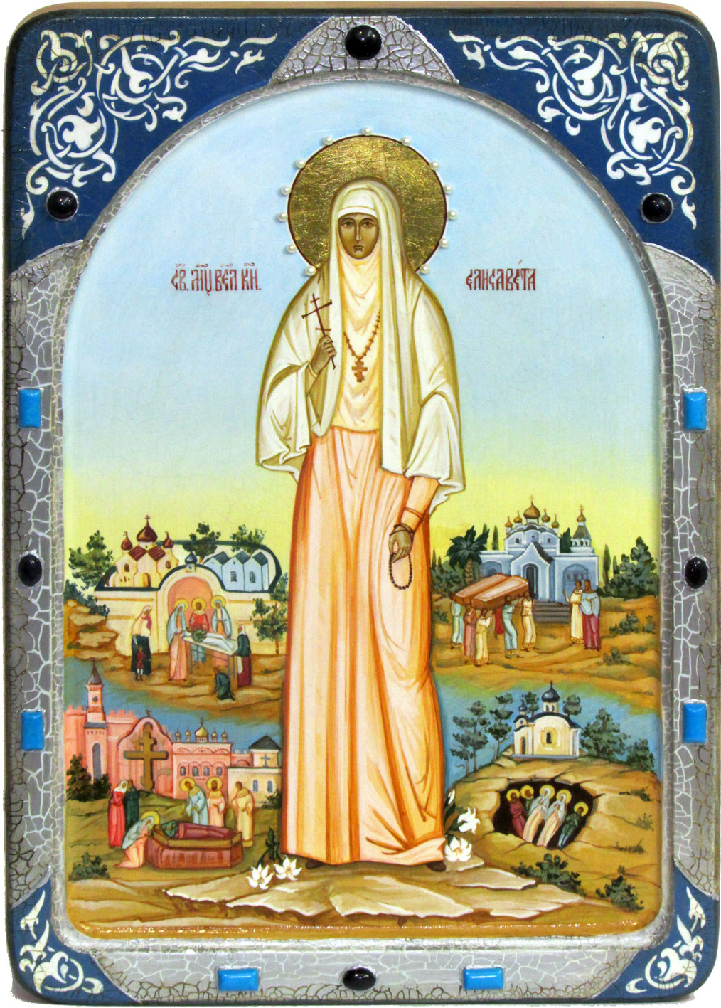 Живописная икона "Святая преподобномученица великая княгиня Елисавета" на кипарисе в березовом киоте - купить в Москве | Мосподарок 