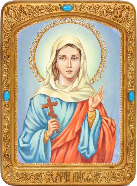 Живописная икона "Святая мученица Ника Коринфская" на кипарисе