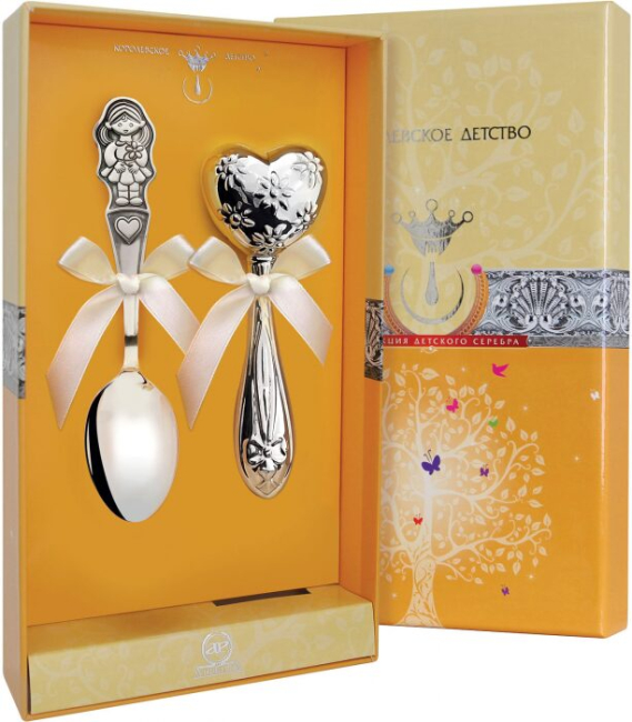 Набор серебряный для малышей КД "Сердце с девочкой" 2 предмета Набор серебряный для малышей КД "Сердце с девочкой" 2 предмета