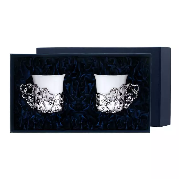 Набор кофейных чашек из серебра и фарфора "Листопад" на 2 персоны - артикул: AK01609 - стоимость: 36 300 руб. Набор кофейных чашек из серебра и фарфора "Листопад" на 2 персоны - артикул: AK01609 | Мосподарок