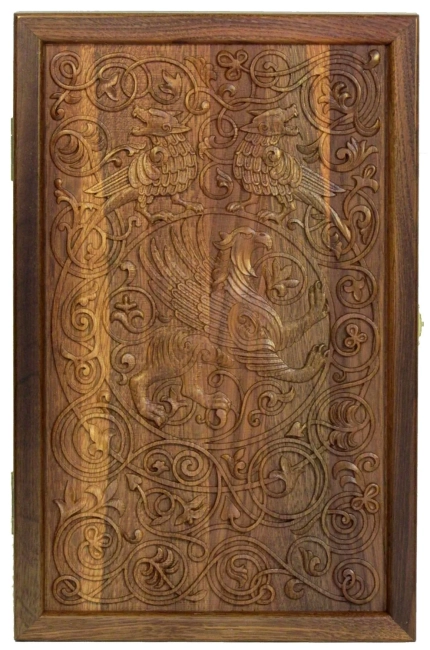 Резные дорожные нарды-шашки из массива чёрного дуба "Грифон"