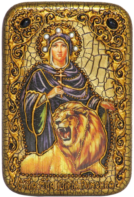 Настольная икона "Святая мученица Дария Римская" на мореном дубе