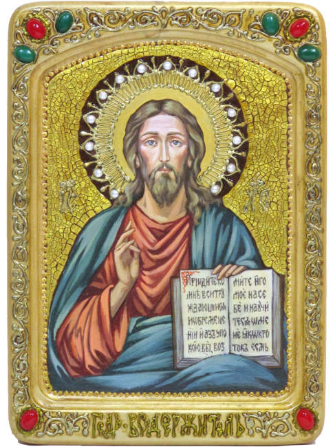 Живописная икона "Господь Вседержитель" на кипарисе