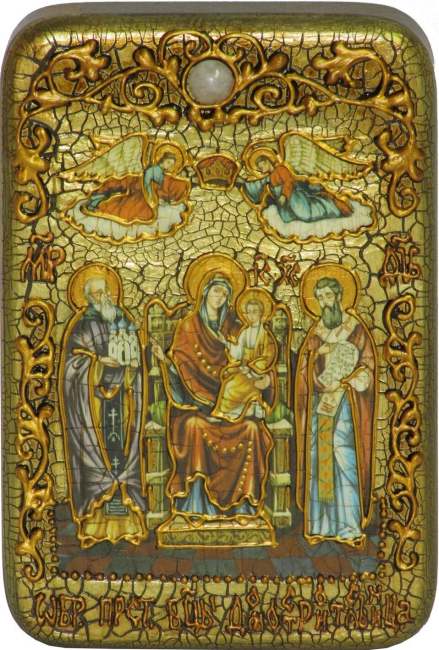 Настольная икона Божией Матери «Пресвятой Богородицы «Экономисса (Домостроительница)» на мореном дубе