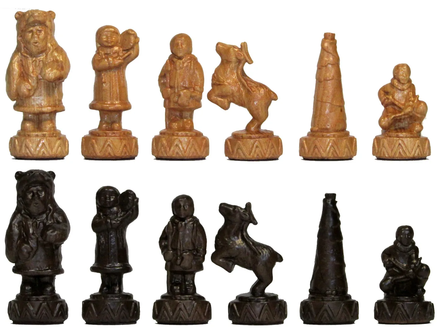 Шахматы большие резные деревянные "Народы Севера" на дубовой доске 56 см - артикул: 120-550 | Мосподарок 