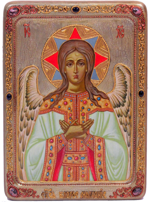 Живописная икона "Спас Благое Молчание" (Ангел Великого Совета) на кипарисе