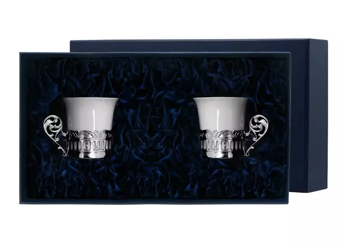 Набор кофейных чашек из серебра и фарфора "Богема" - артикул: AK01604 - стоимость: 26 900 руб. Набор кофейных чашек из серебра и фарфора "Богема" - артикул: AK01604 | Мосподарок