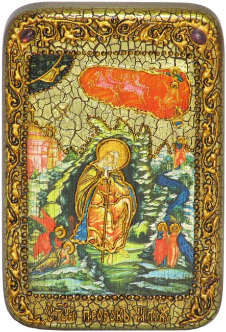 Настольная икона "Пророк Илия Фесфитянин" на мореном дубе