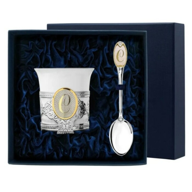 Серебряный набор для кофе "Август Октавиан": ложка с буквой С, чашка Серебряный набор для кофе "Август Октавиан": ложка с буквой С, чашка