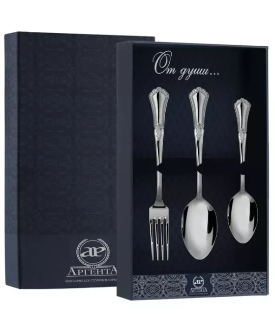 Серебряный десертный набор "Фаворит": вилка, ложка, чайная ложка Серебряный десертный набор "Фаворит": вилка, ложка, чайная ложка