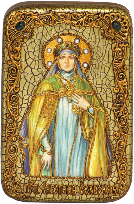 Настольная икона "Святая преподобная Ангелина Сербская" на мореном дубе