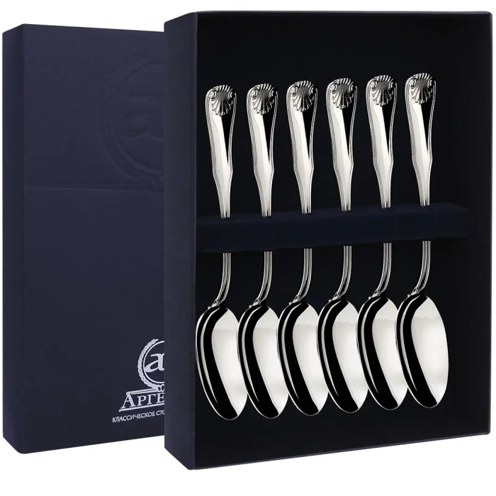 Набор из 6 серебряных чайных ложек "Визит" - артикул: AK01232 | Мосподарок 