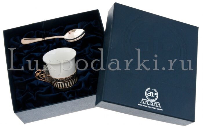 Кофейная чашка из серебра "Богема" с ложкой - артикул: AK01153 - стоимость: 18 800 руб. Кофейная чашка из серебра "Богема" с ложкой - артикул: AK01153 | Мосподарок