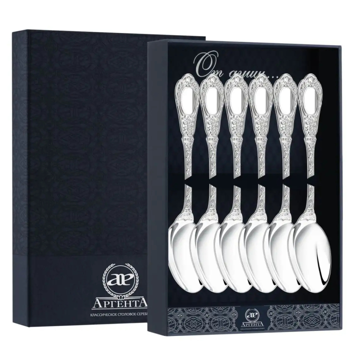 Набор серебряных кофейных ложек "Фамильная" на 6 персон - артикул: AK01828 | Мосподарок 