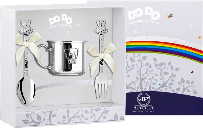 Набор детский серебряный DODO "Мишка - малыш" 3 предмета - артикул: AK01484 | Мосподарок 